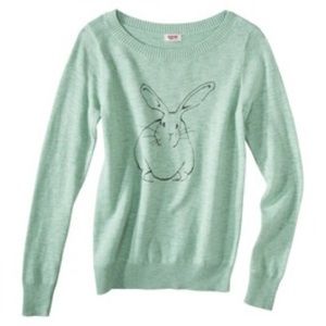 MOSSIMO bunny rabbit teal green crewneck sweater